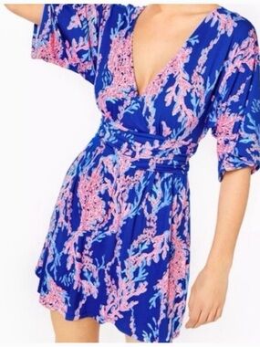 Lilly Pulitzer Parigi Skort "Borealis Blue Swim on Over" coral print